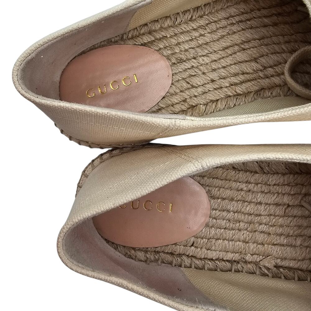 Gucci Lilibeth Platform Espadrille Sneaker White Canvas GG Stripe Size 41 US 11 - Picture 9 of 11